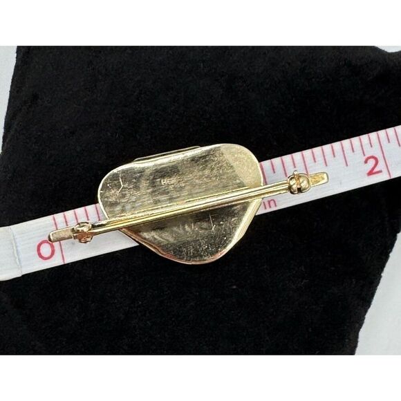 Vintage 14k Yellow Gold Polished Natural Shape Jade Brooch Pin Estate Jewelry - Picture 8 of 12